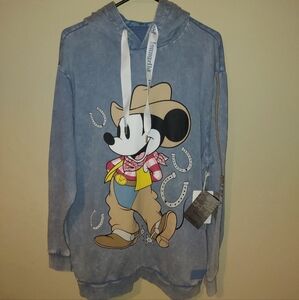 Disney Loungefly Unisex Size Medium Western Mickey Mouse Blue Hoodie